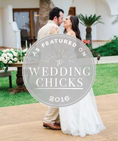 Image of bridal couple with As Featured on Wedding Chicks logo